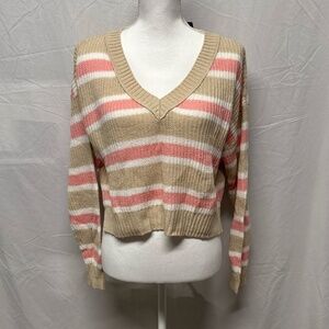 New Striped Cropped V Neck Sweater